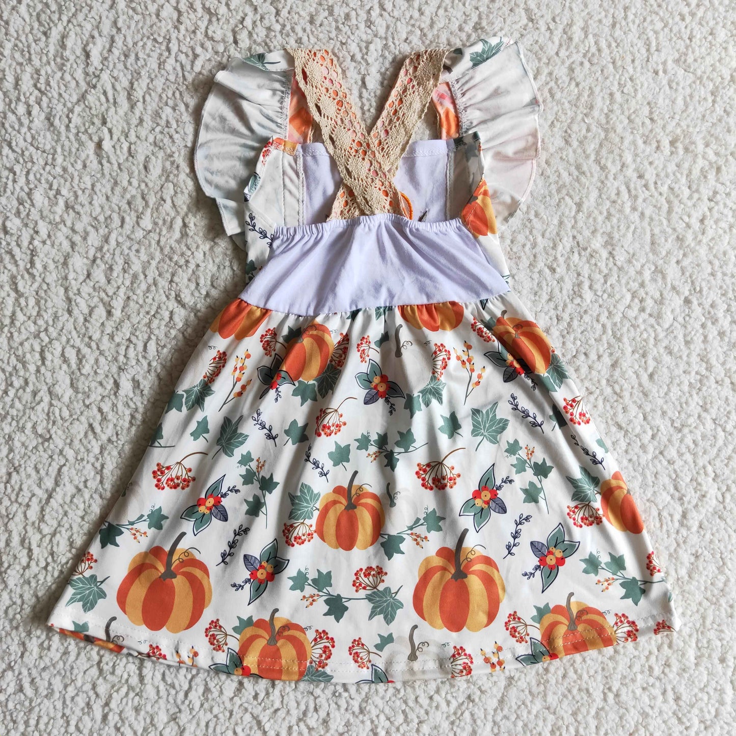 GSD0146 Halloween embroidery pumpkin lace short sleeve girl dress RTS 20230621