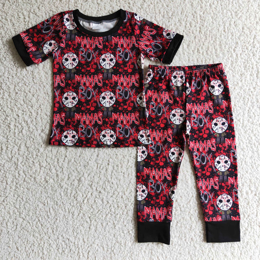 Promotion 202410 halloween mama boy skull short sleeve red boy pajamas RTS