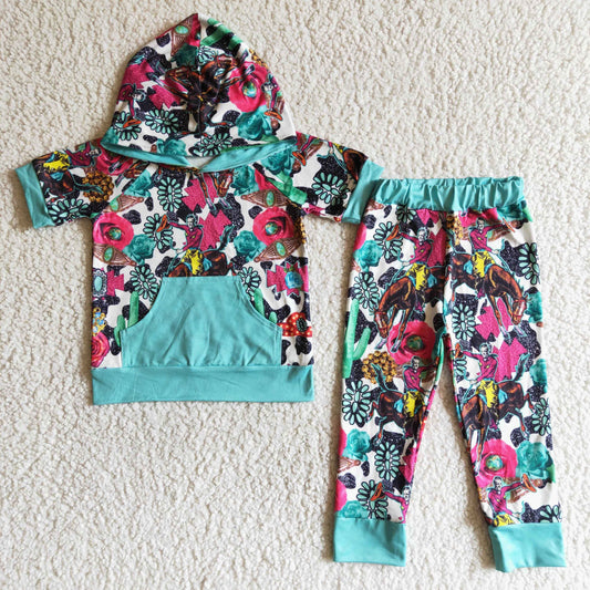 promotion B18-1 B18-1 boy cactus floral pocket blue short sleeve hoodie outfit