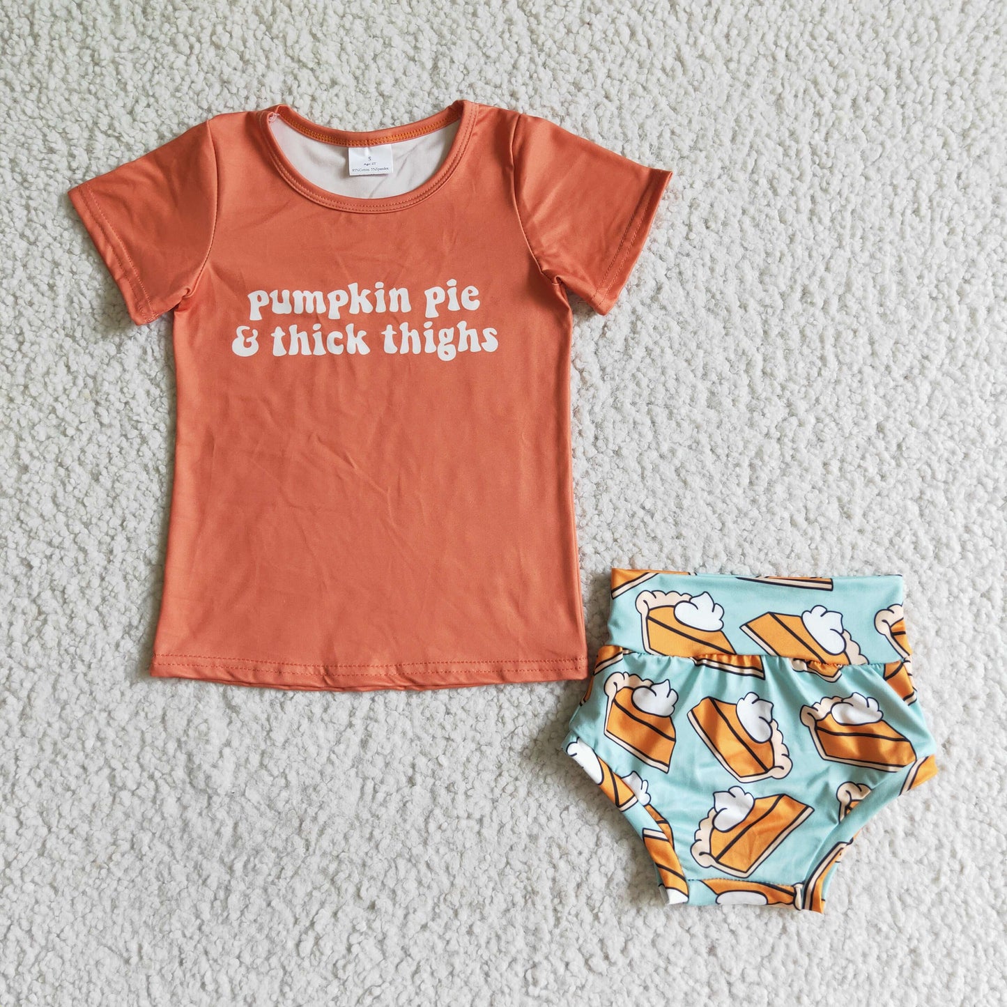 orange girl letter pumpkin pie short sleeve bummie set outfits 0812 RTS