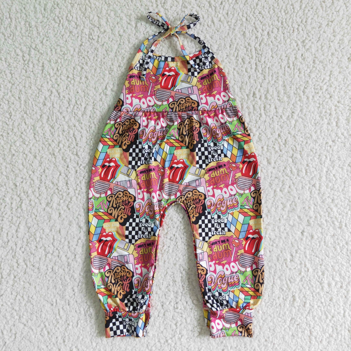 SR0054 RTS tongue cube short sleeve jumpsuit girl sling overall 20230316