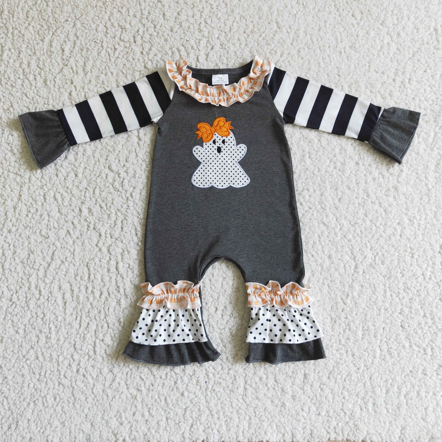 black white orange plaid long sleeve stripe girl romper 0927