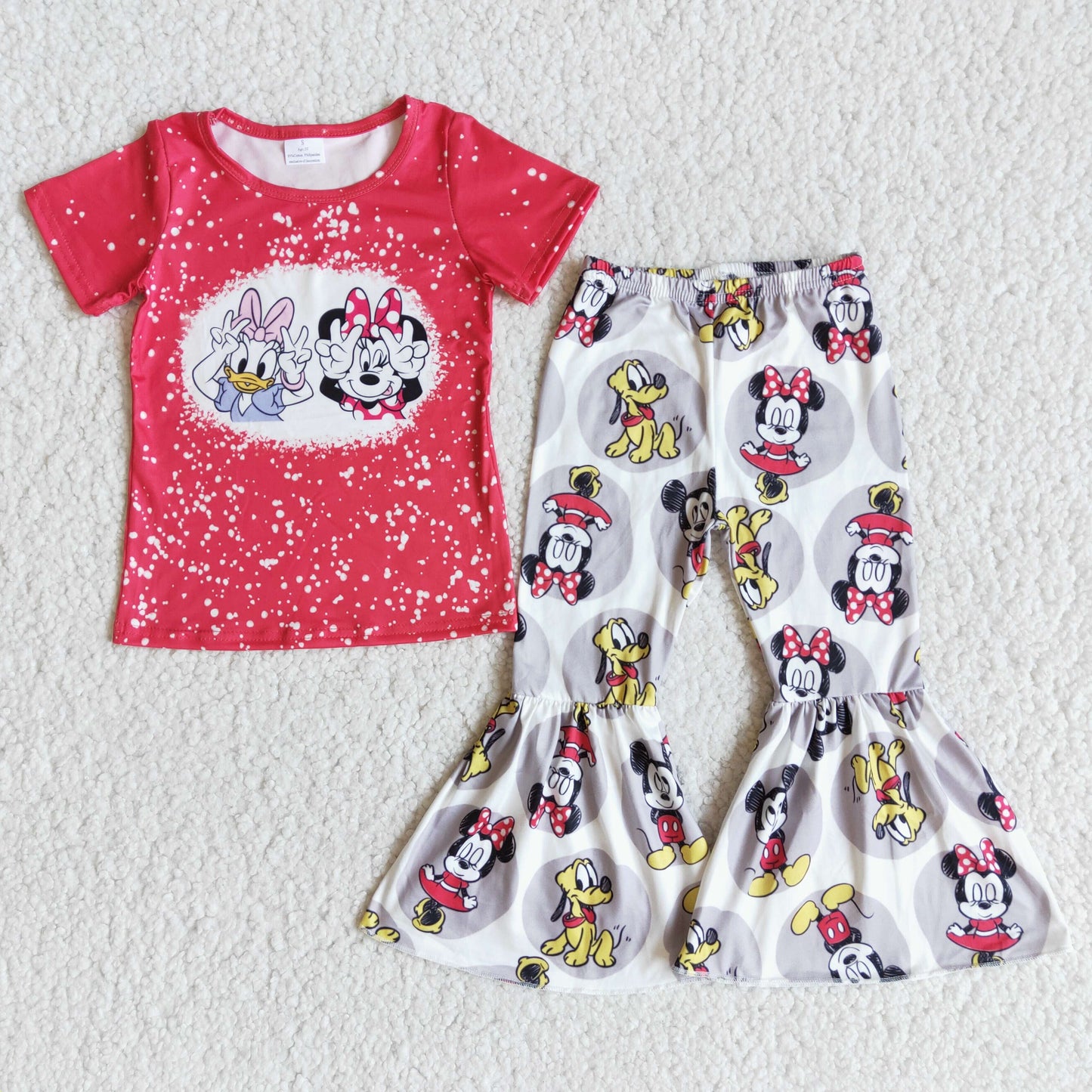 promotion RTS E7-20 cartoon mouse duck red dot short sleeve bell bottom girl outfit