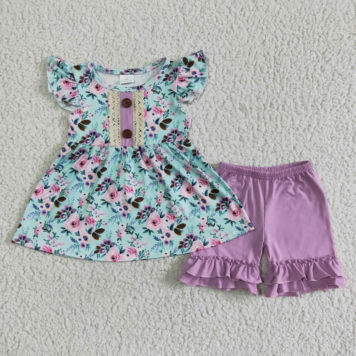 RTS pink floral button lace puffy purple ruffles shorts girl clothes  0513