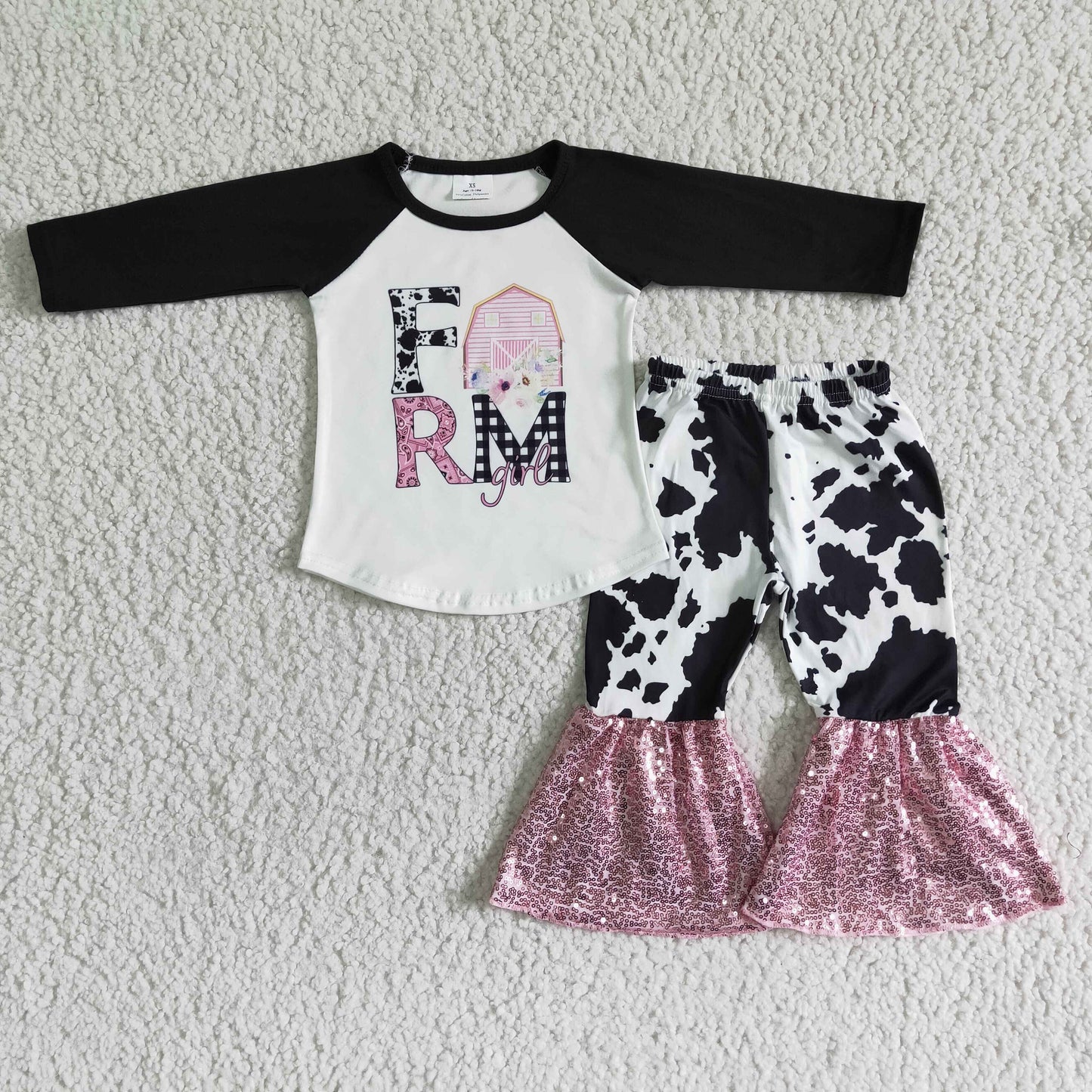 6 A6-15 RTS 0531 cow farm sequin bell bottom boylong sleeve pajamas