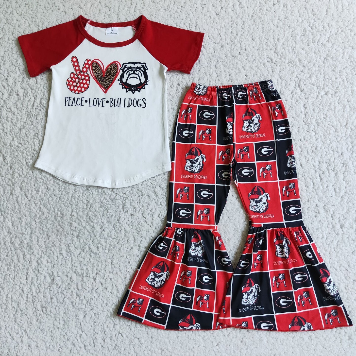 BULLDOG A1-24 RTS  red raglan team short sleeve bell bottom pant girl Team outfit