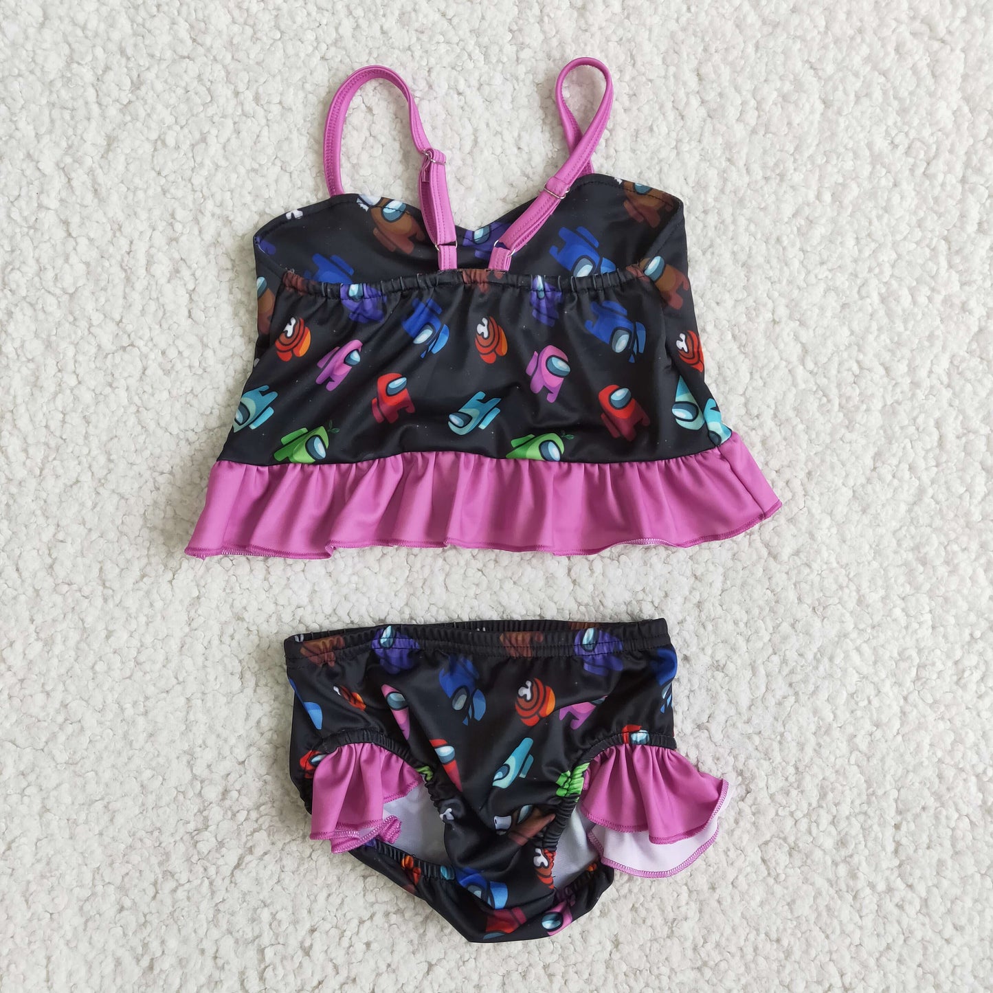 Shoulder strap black cartoon girl swimwear