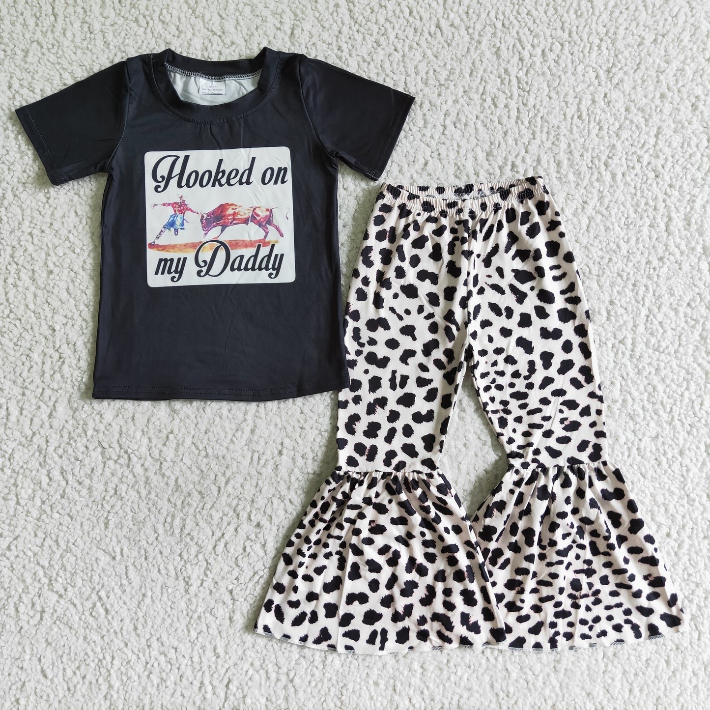 RTS cow Daddy black top short sleeves leopard bell bottom girl outfit RTS 0802