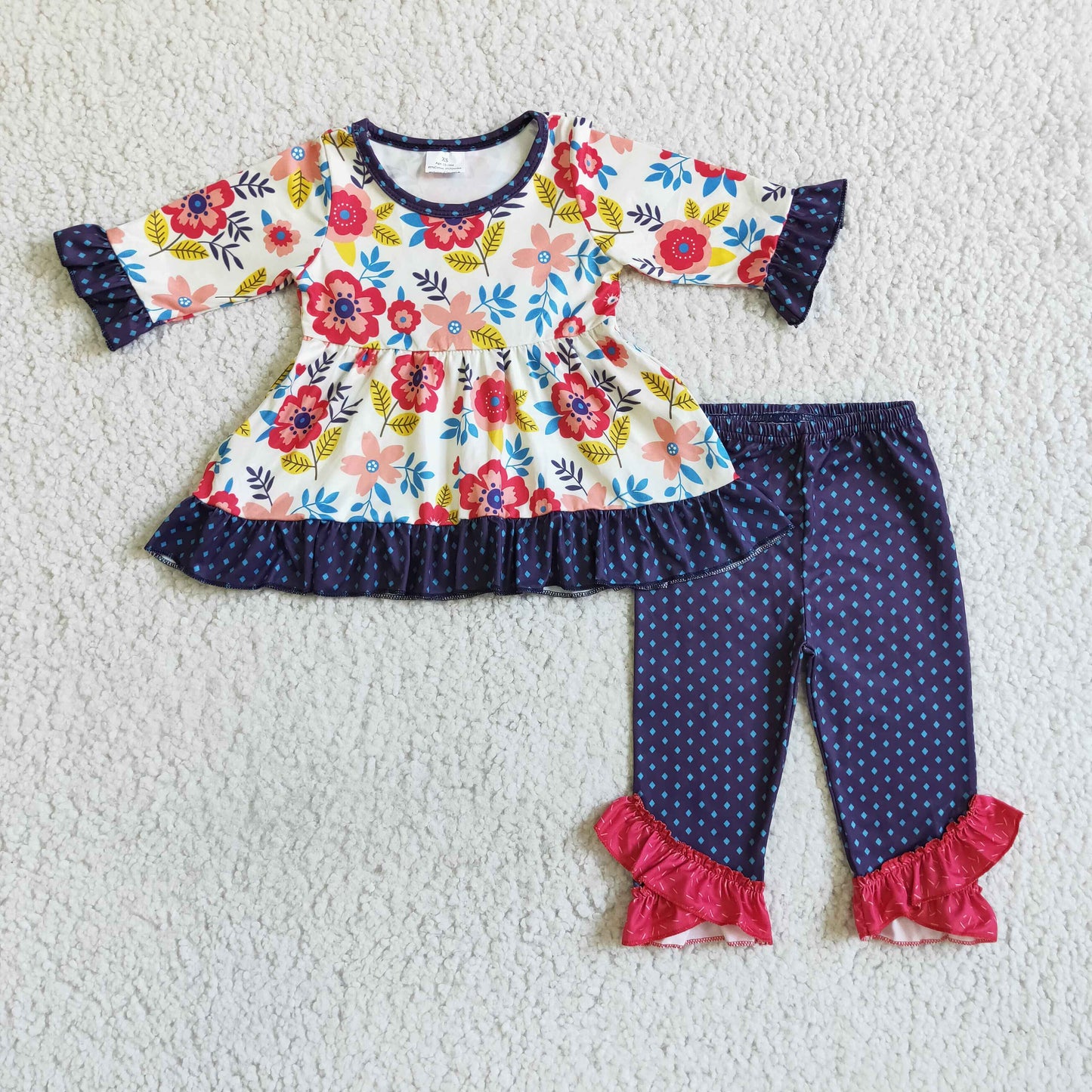 promotion Flower ruffle long sleeve top long sleeve pants  outfits 0808 RTS