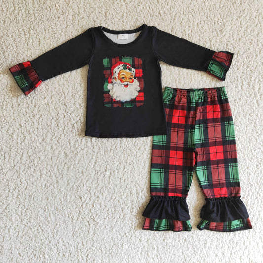 GLP0260 long sleeve Christmas Santa black plaid girl outfit RTS 20230530