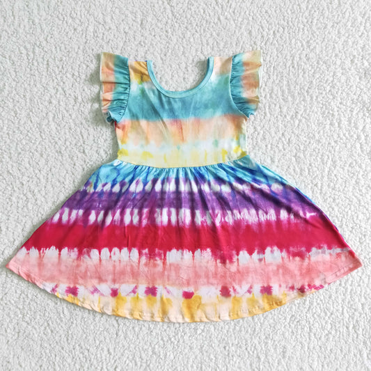 promotion RTS colorful tie dye flutter short sleeve dress 1201 GSD0024