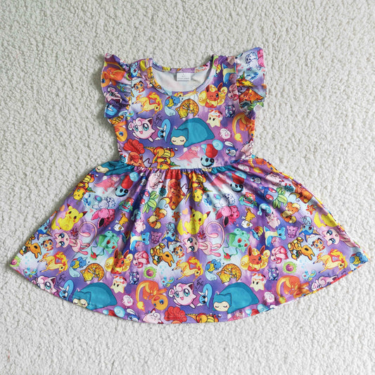 Promotion B10-10 purple cartoon short sleeve dress 0413