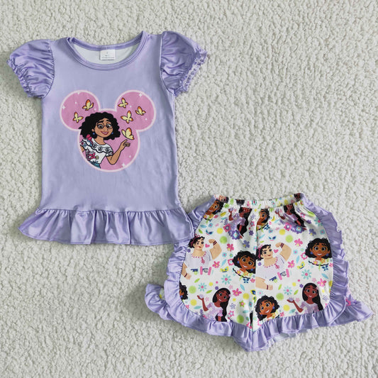 promotion price GSSO0001 cartoon magical dance girl butterfly flower purple short sleeves shorts summer outfit 0325