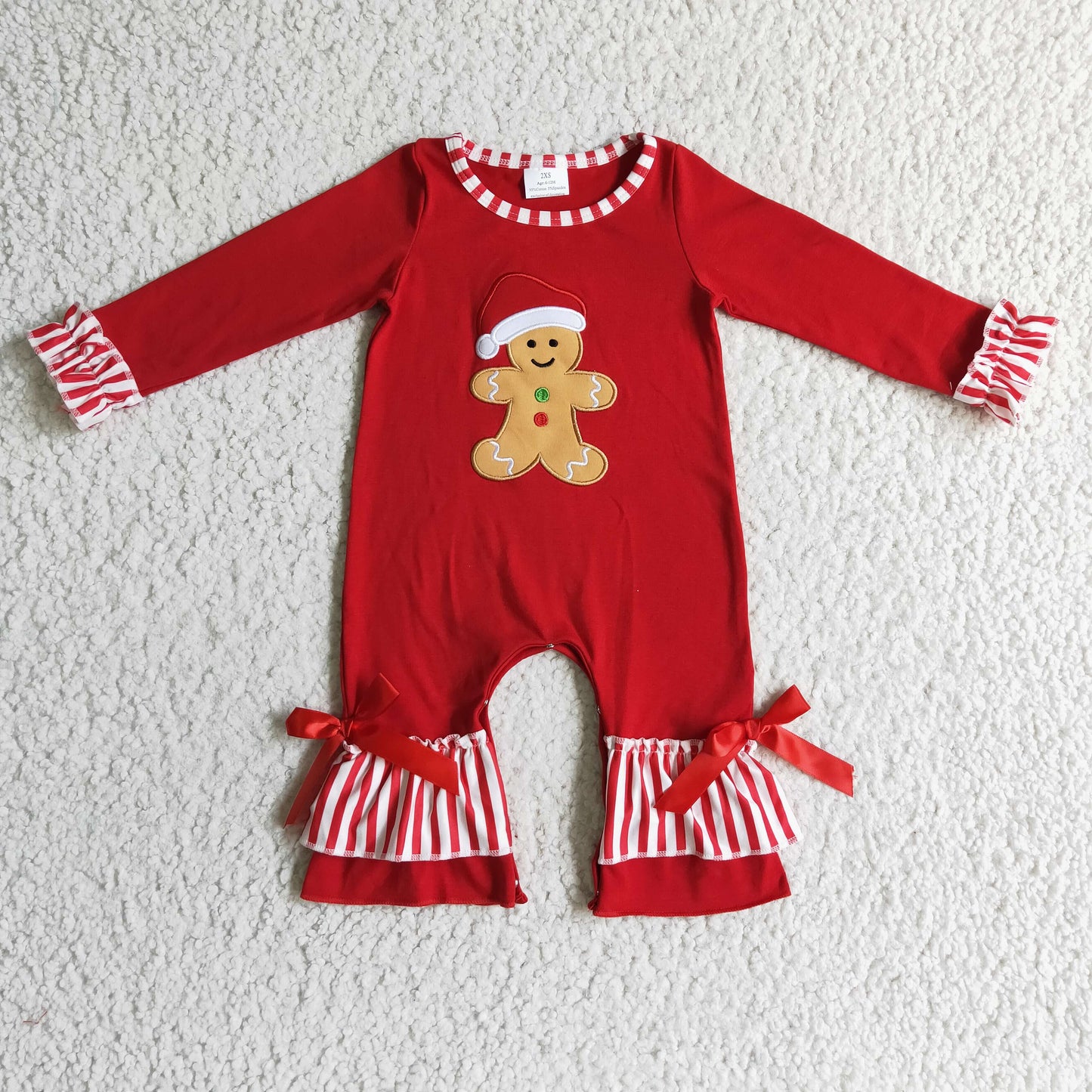 LR0196 christmas EMBROIDERY GInger bread long sleeve girl romper RTS 1112