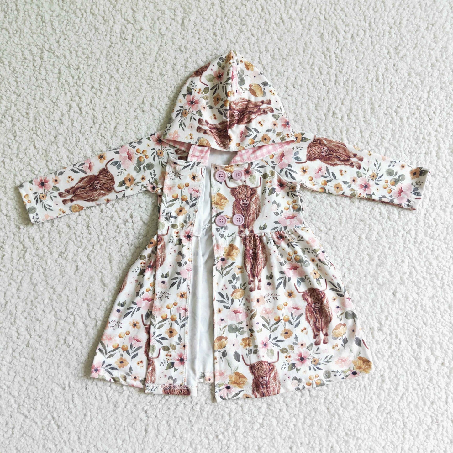 GLD0082 girl hoodie brown cow  flower long sleeve girl dress clothes 0815 RTS