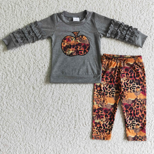 RTS 0908 long sleeve pumpkin halloween leopard girl outfit
