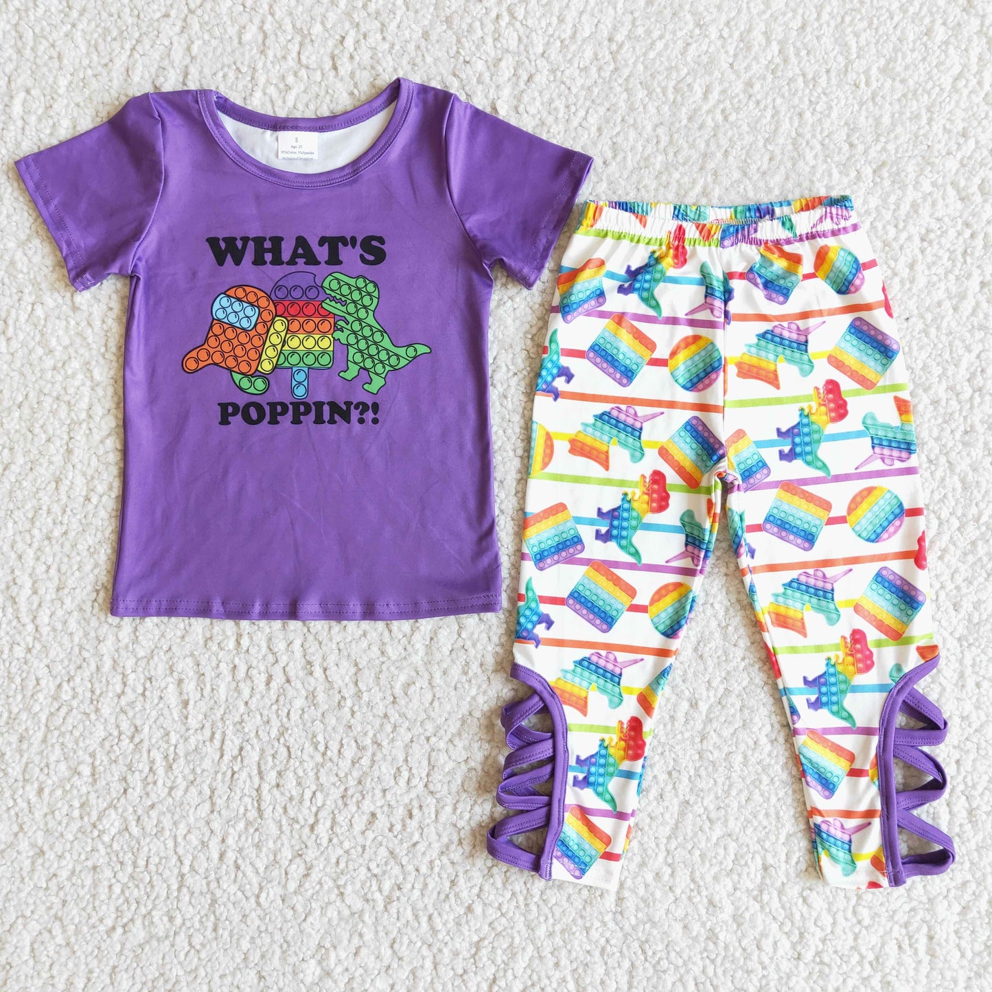promotion RTS E6-19 what's poppin letters dinosaur purple  legging pant girl outfit