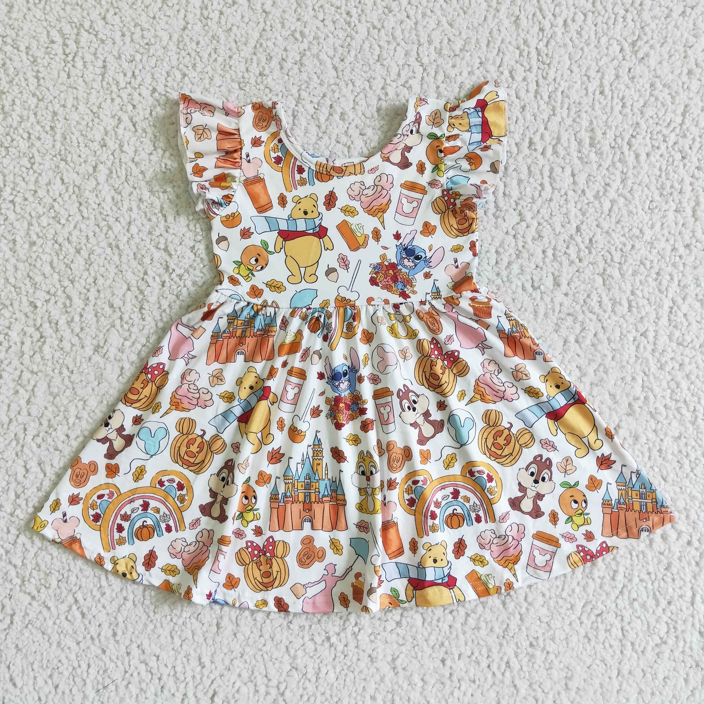 0728 orange sleeveless cartoon bear girl dress halloween pumpkin RTS