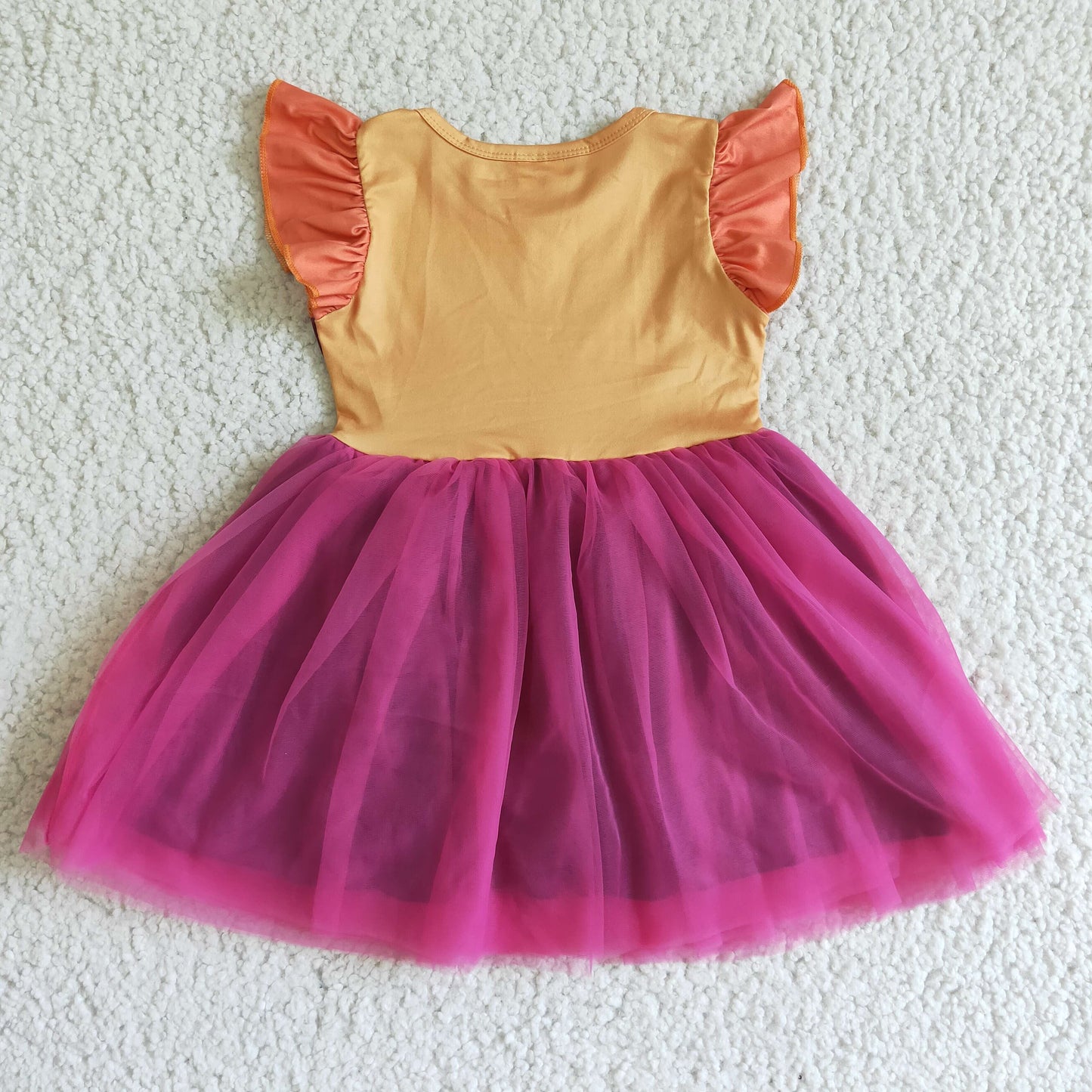 0804 RTS colorful puffy short sleeve pink halloween tulle  gauzy princess girl dress