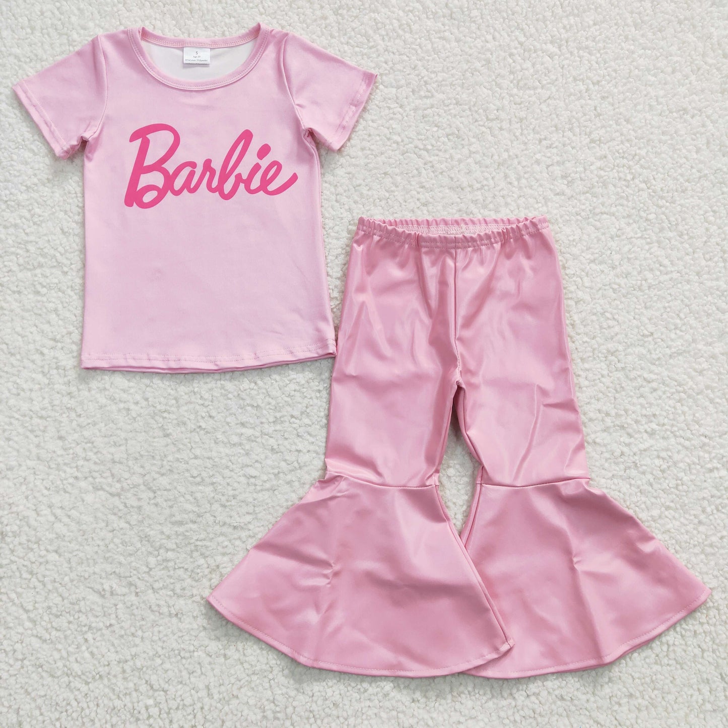 组合GSPO barbie short sleeve leather pants girl outfit 20230308