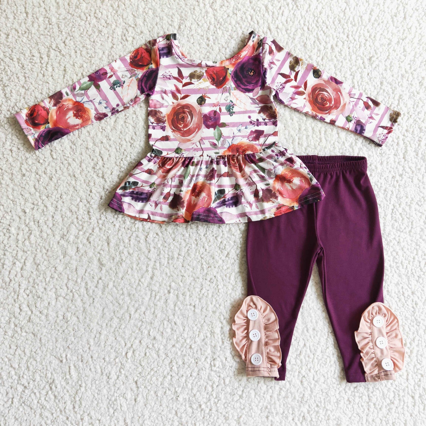 promotion 6 B6-3 Flower purple long sleeve long pants girl outfit  RTS 1031