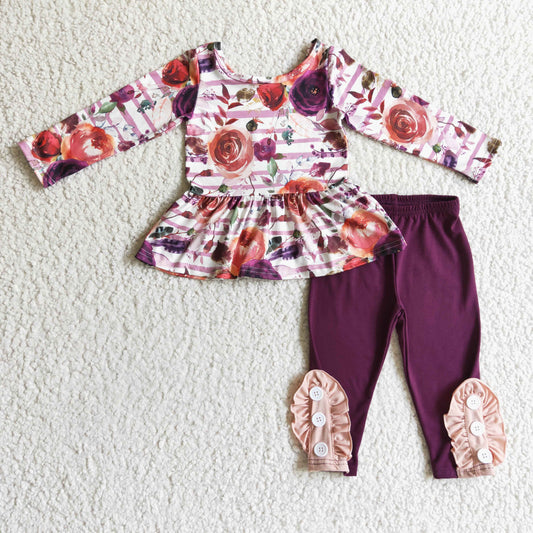 promotion 6 B6-3 Flower purple long sleeve long pants girl outfit  RTS 1031