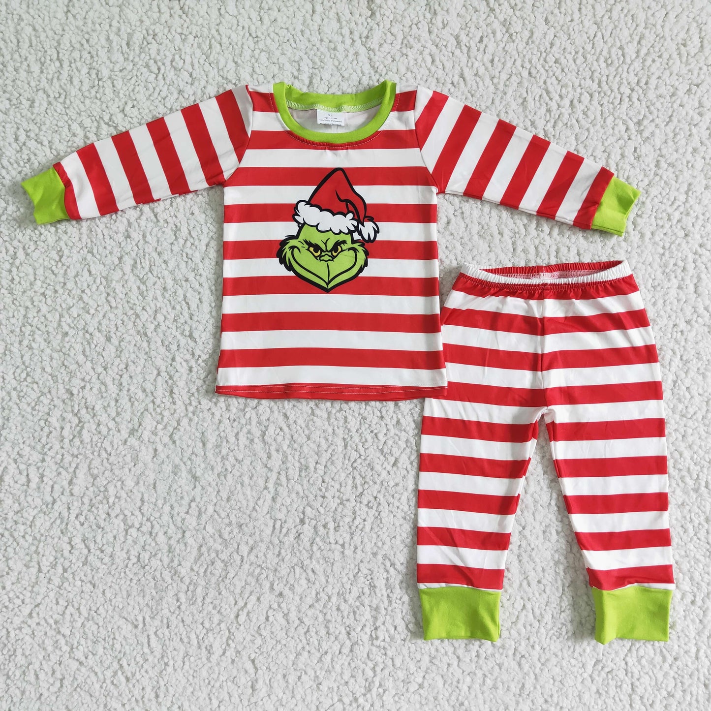 RTS Christmas boy green cartoon red white stripe long sleeve boy pajamas outfits 0711