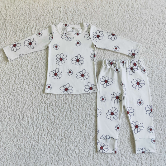 pomotion GLP0195  white sunflower long sleeve girl pajamas outfit 0819