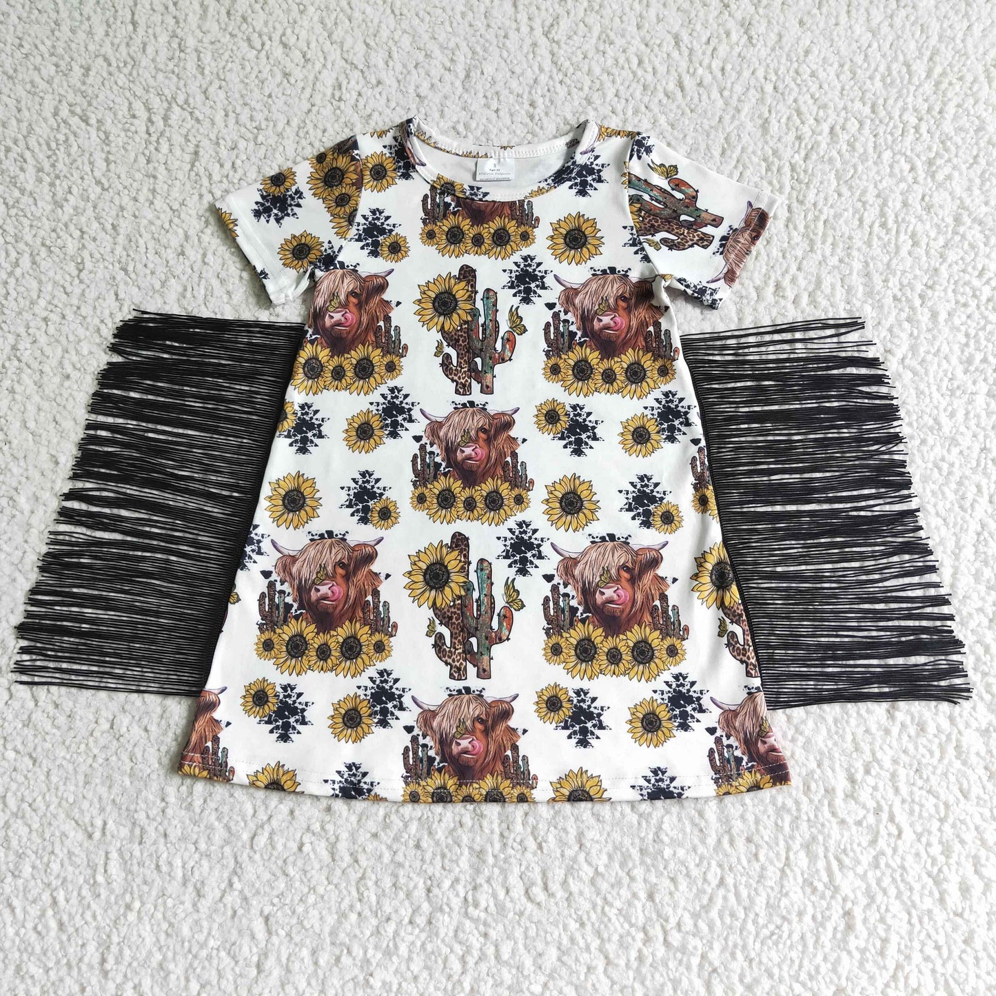 promotion GSD0084 western sunflower yak cactus designs tassel baby girl dress