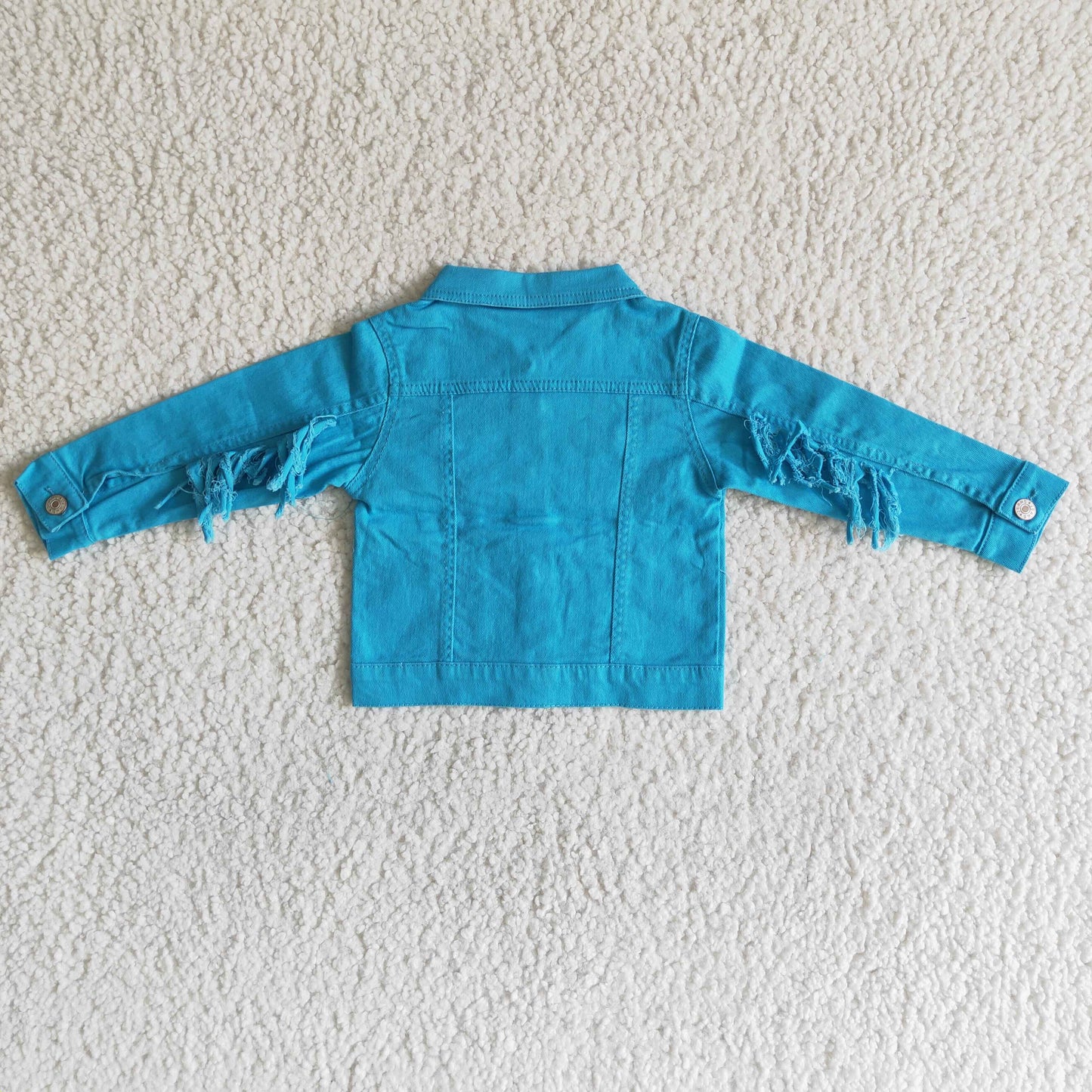 blue tassels solid color button denim coat 0309