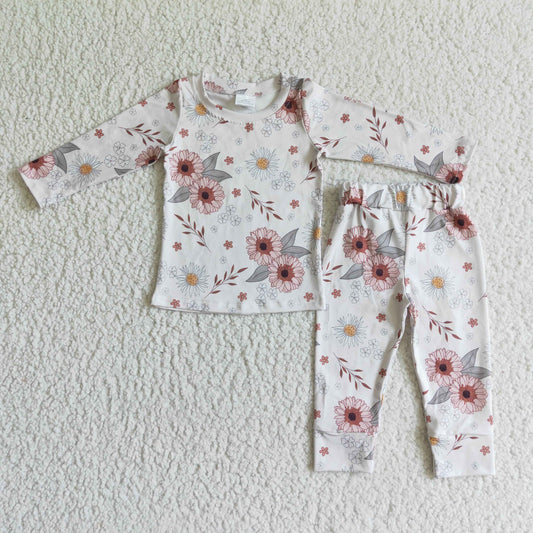 promotion GLP0196  RTS yellow daisy flower long sleeve girl pajamas outfit