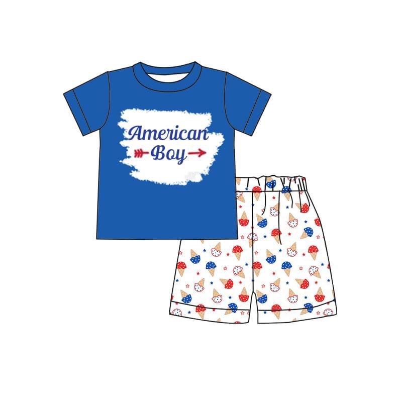 preorder American Girl ruffles blue white ice short sleeve shorts boy outfits 0325