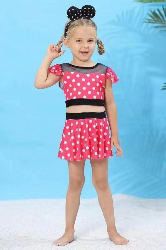 S0147 cartoon snow princess red white dots bathing suit purple ruffle girl swimwear 20230510 RTS