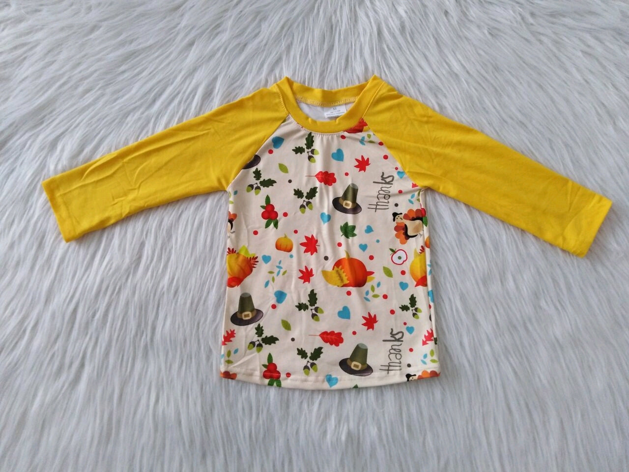 Thanksgiving turkey yellow raglan long sleeve top