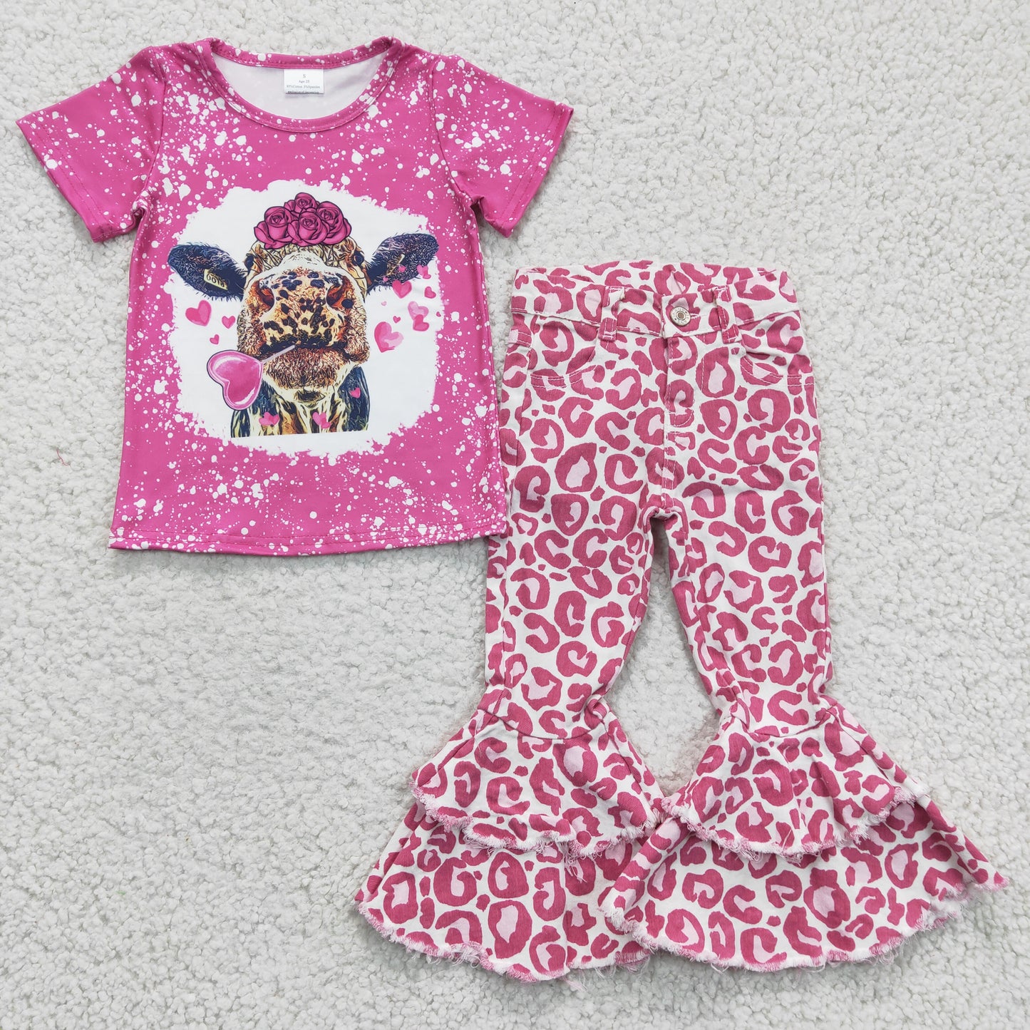 组合 GSPO0482 babe cow heart love flower short sleeve denim girl jeans outfit RTS 20230103