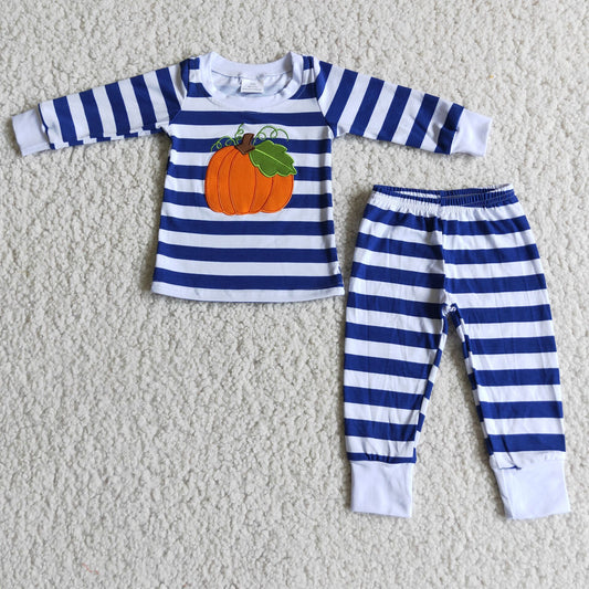 6 A25-26 Halloween pumpkin stripe long sleeve pajamas