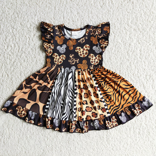 D8-30 black mouse leopard cartoon patchwork puffy short sleeve girl dress RTS 20230511 RTS