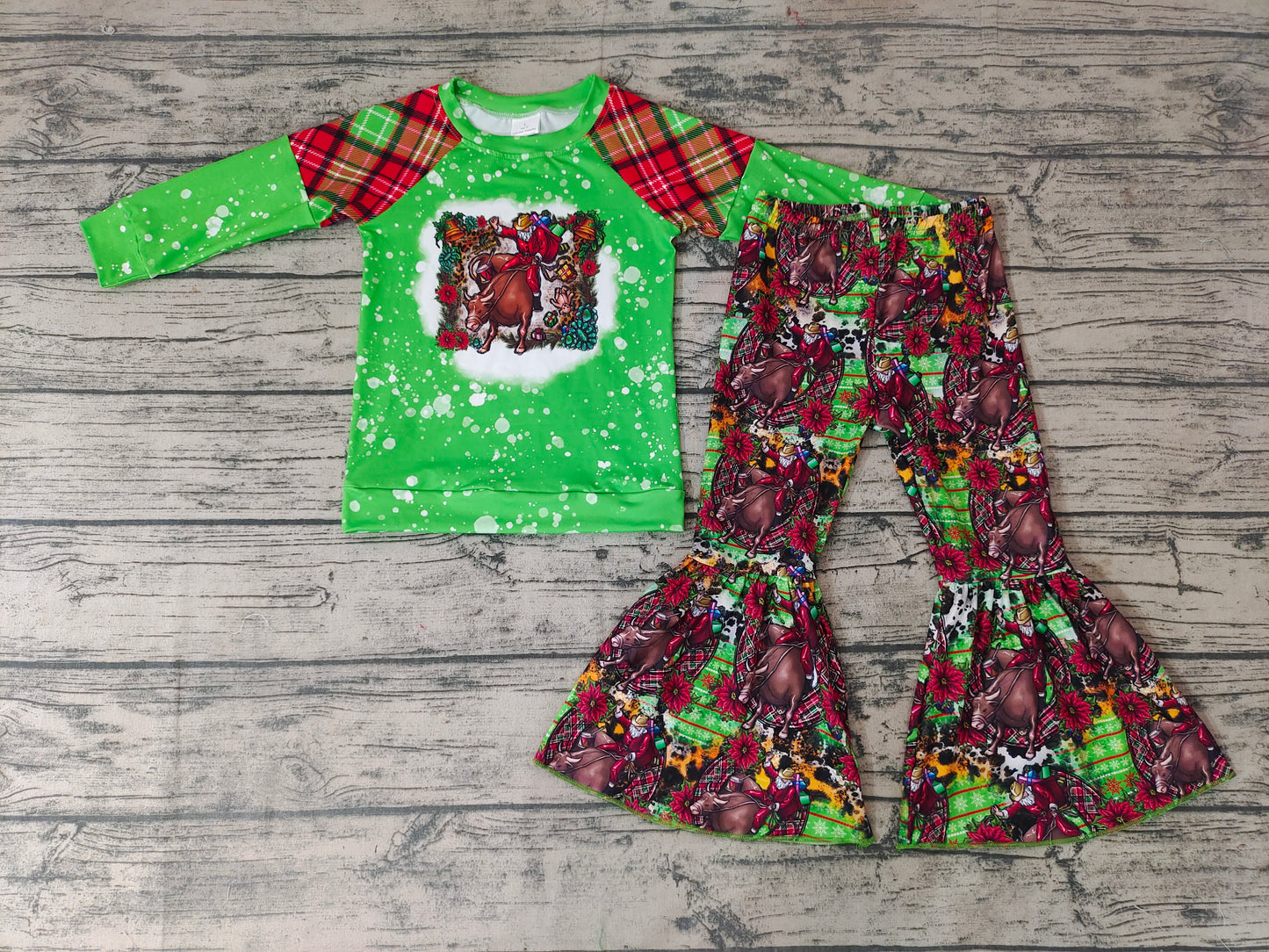 GLP0324 custom MOQ3 long sleeve Christmas cow green girl outfit