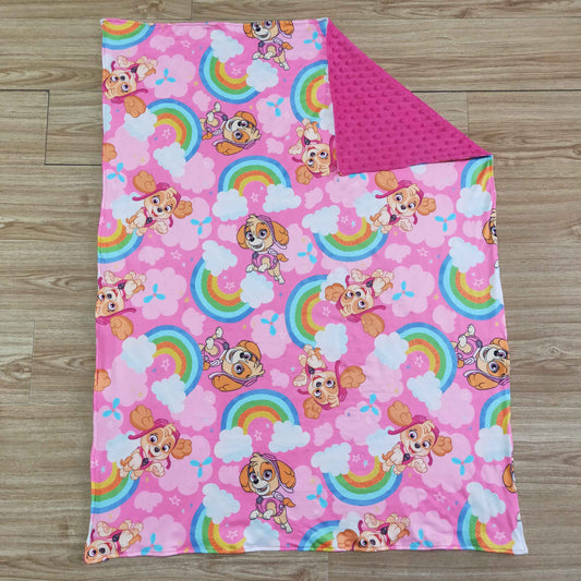 rainbow cartoon dogs pink blanket