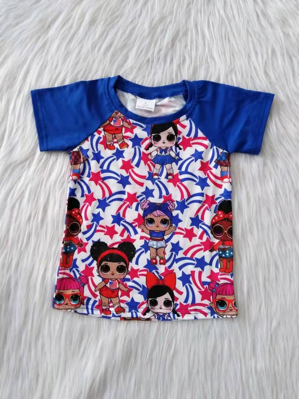 stars blue raglan cartoon short sleeve top