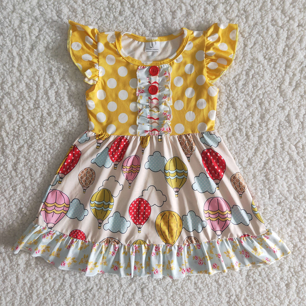 Balloon cartoon yellow dot ruffle puffy short sleeve dress