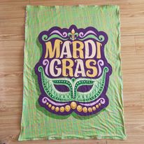 Mardi Gras Carnival cartoon green mask blanket