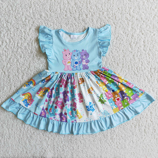 promotion D9-18 cartoon bear patchwork puffy short sleeve girl dress 20230328 RTS