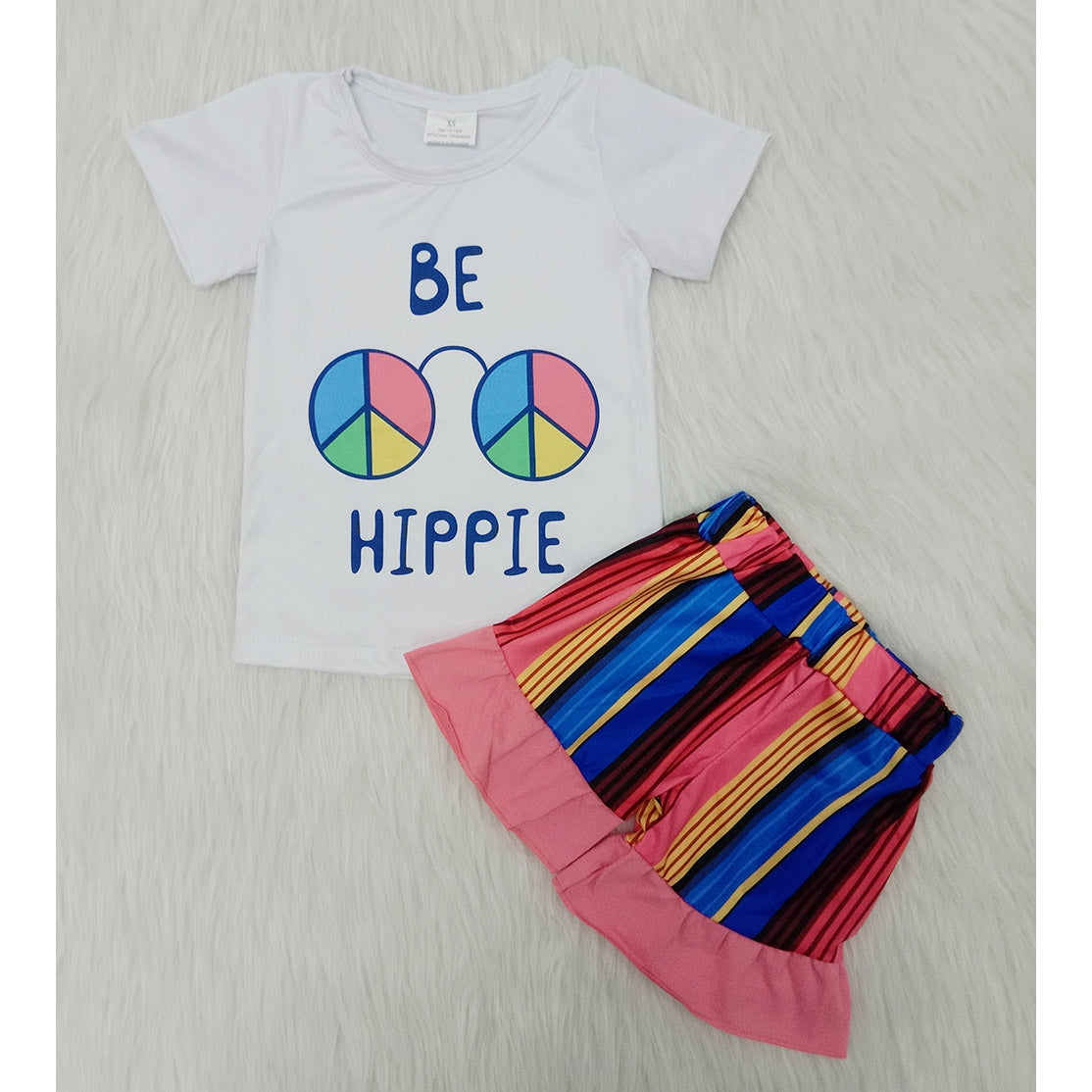 promotion Be hippie pink ruffles short sleeve shorts set