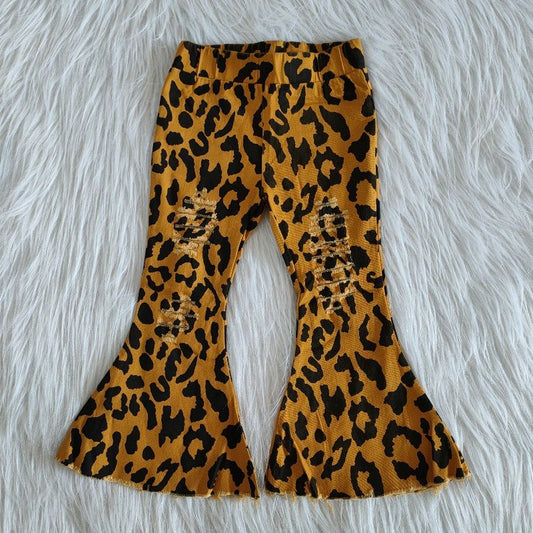 auratus leopard bell bottom denim pants