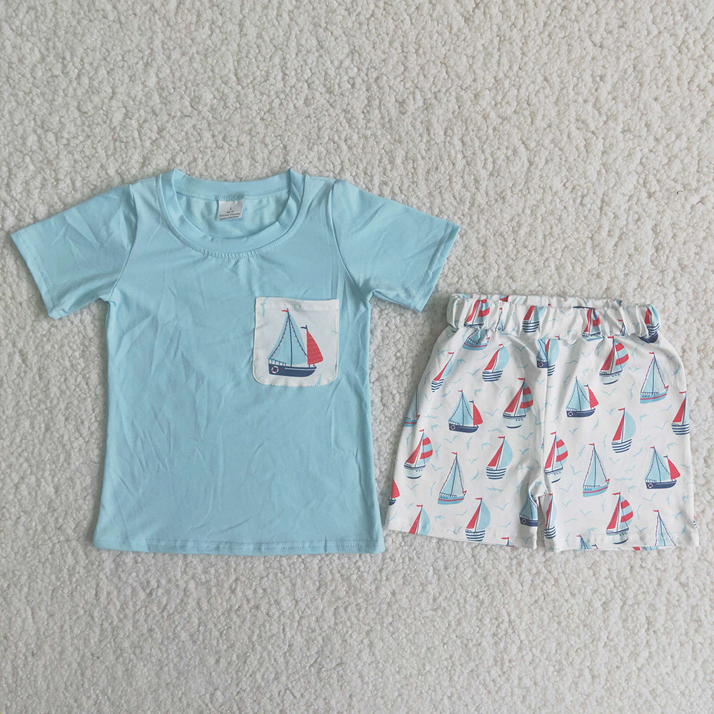 Boat pocket blue boy short sleeve shorts outfits