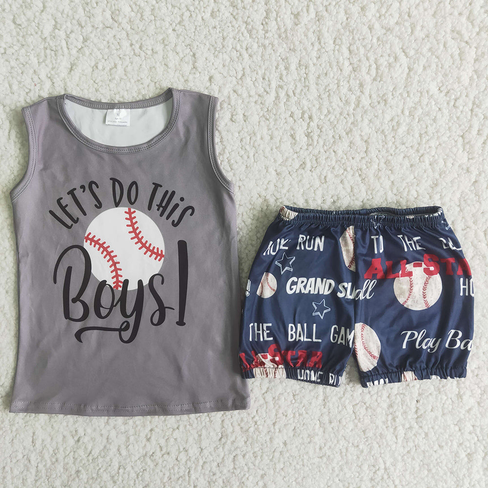 Boys baseball grey short sleeve shorts outfits