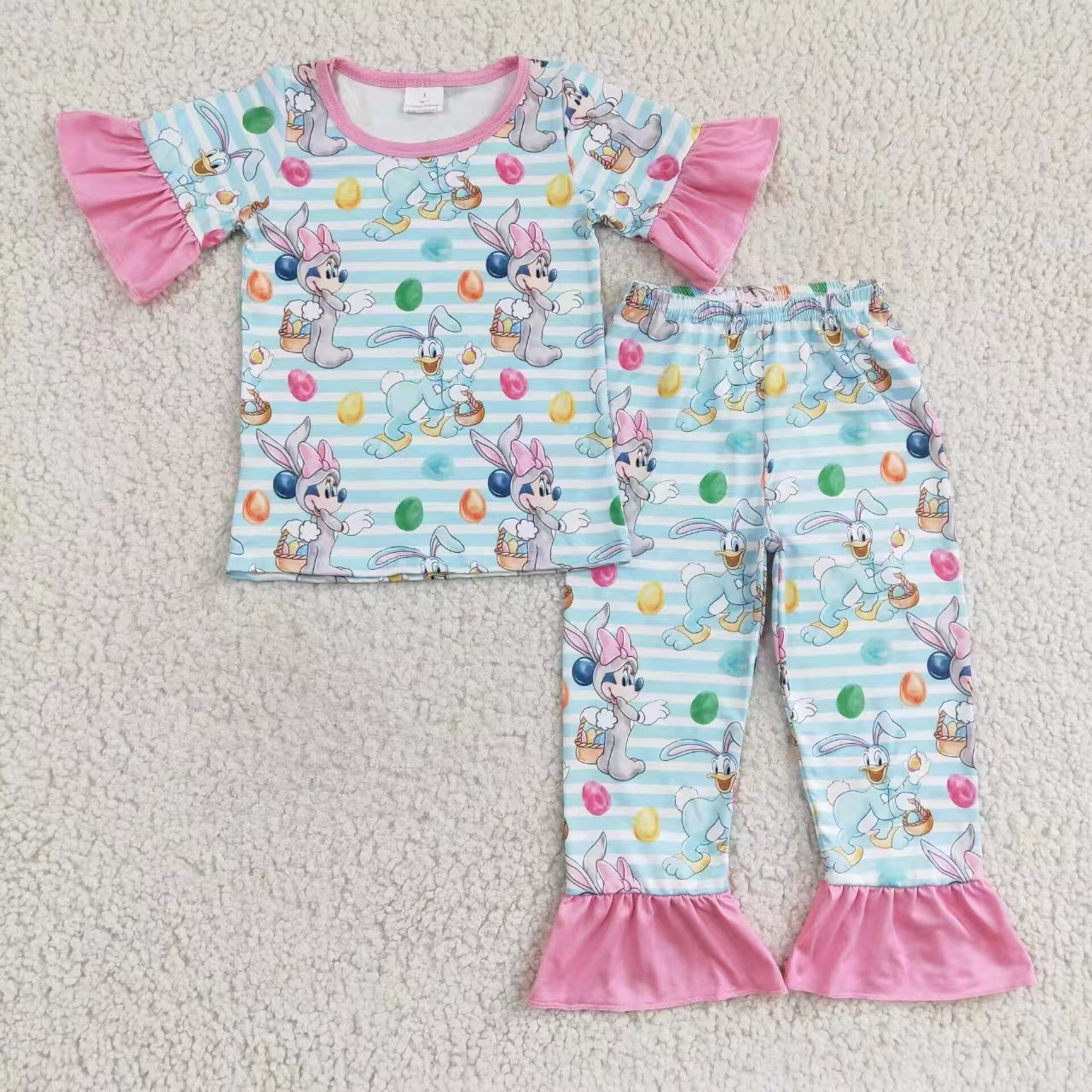 GSPO0313 Easter rabbit colorful eggs short sleeve girl pajamas outfit 20230314 RTS