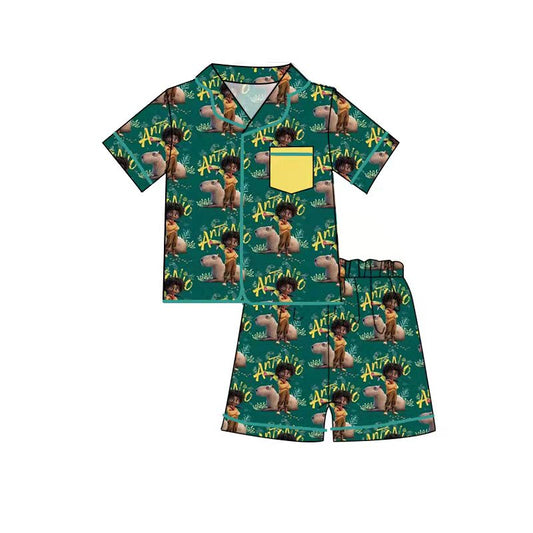 preorder green cartoon pattern collar short sleeves shorts boy pajamas outfits 0303 March