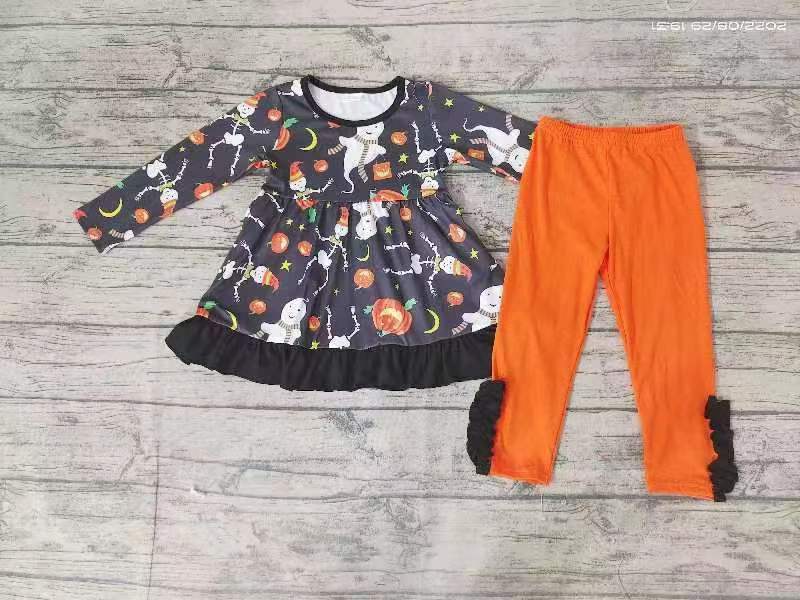 preorder halloween long sleeve cartoon snowman orange legging girl outfit 0830